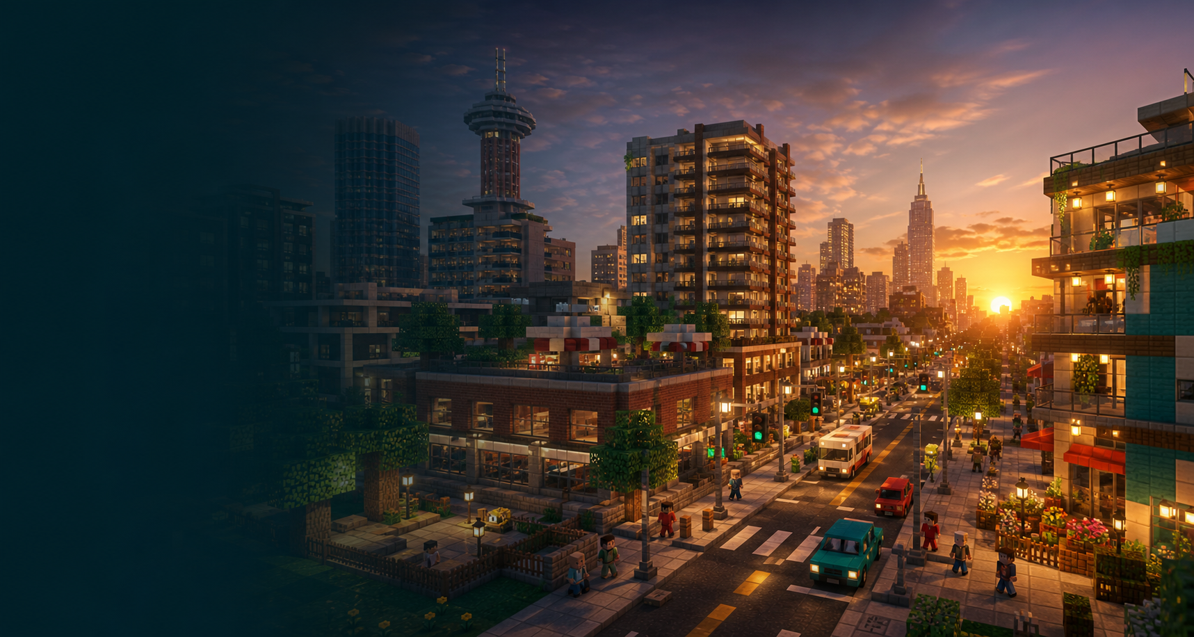 Thành phố voxel phong cách Minecraft của server CayCity